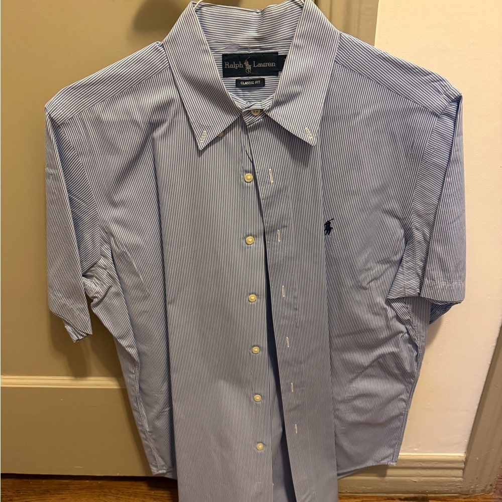 Ralph Lauren Light Blue & White Thin Stripe Button-Down Shirt